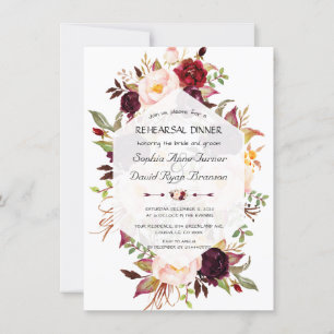 Geometric Navy Burgundy Floral Rehearsal Dinner Invitation