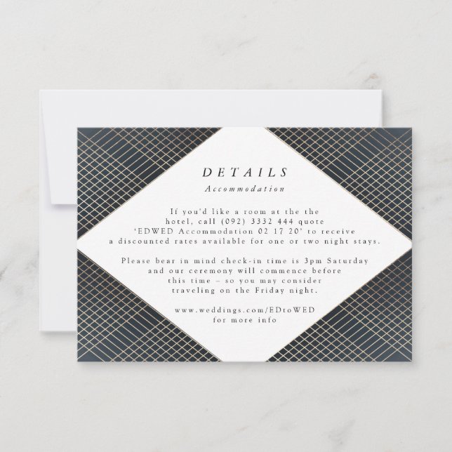 Geometric Navy Gold Gatsby Wedding Enclosure Card (Front)
