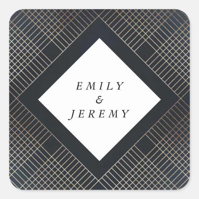 Geometric Navy Gold Gatsby Wedding Square Sticker (Front)