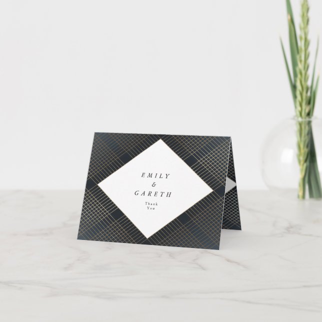 Geometric Navy Gold Gatsby Wedding Thank You Card (Front)