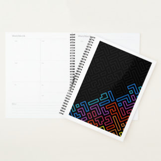Geometric Neon Maze Pattern – Modern Colorful  Planner