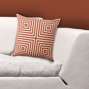 Geometric Nested Box Pattern White-Orange  Throw Pillow