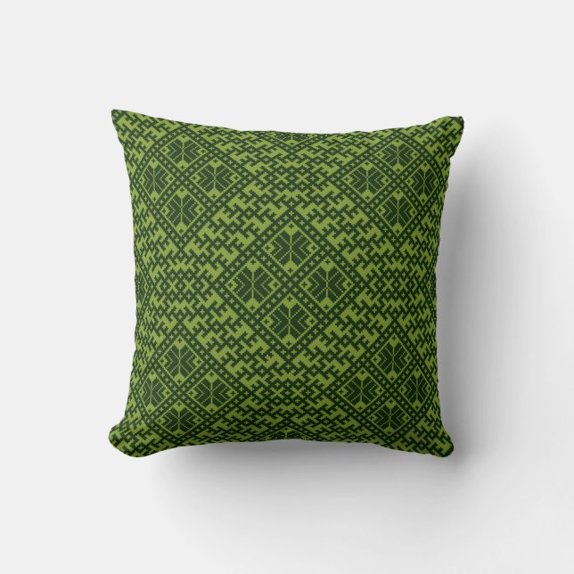 Geometric nordic pattern in green throw pillow (Front)