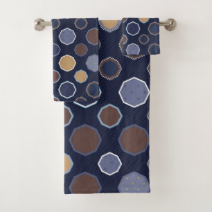 Geometric, octagon, diagonal lines, polka dots bath towel set