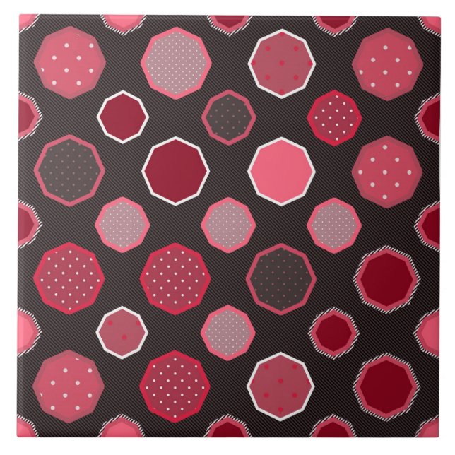 Geometric, octagon, diagonal lines, polka dots tile (Front)