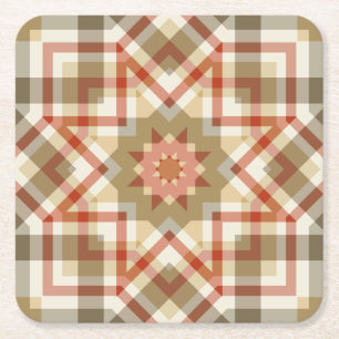 Geometric Octagonal Pattern with Warm Colours Square Paper Coaster