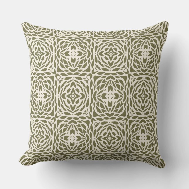 Geometric Olive Floral Lattice Square Pillow (Front)