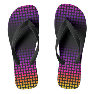 Geometric Ombre Sunset Pattern on Black Flip Flops