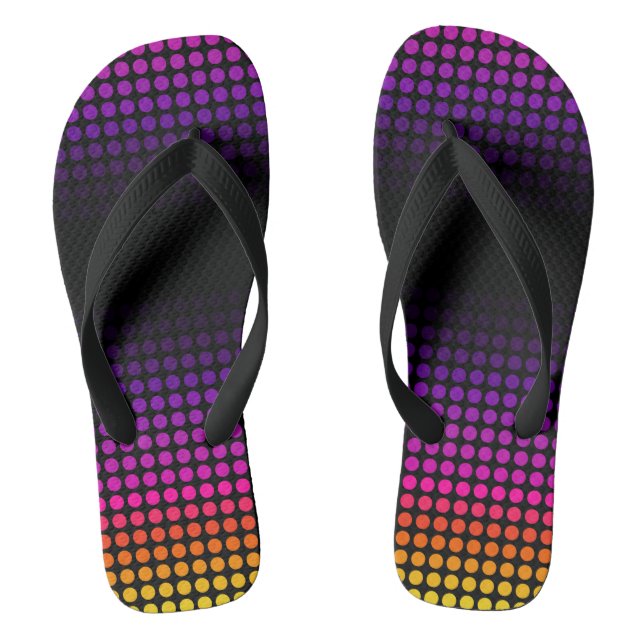 Geometric Ombre Sunset Pattern on Black Flip Flops (Footbed)