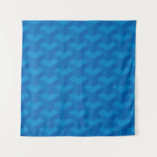 Geometric Optical Illusion Blocks Pattern In Blue Tapestry (Front)