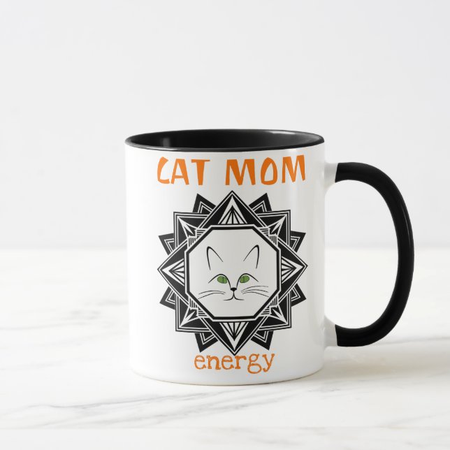 Geometric Orange and Black Cat Mom - Gift For Mom Mug (Right)