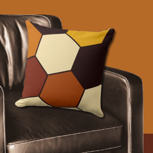 Geometric Orange and Black Hexagon Pattern Throw Pillow