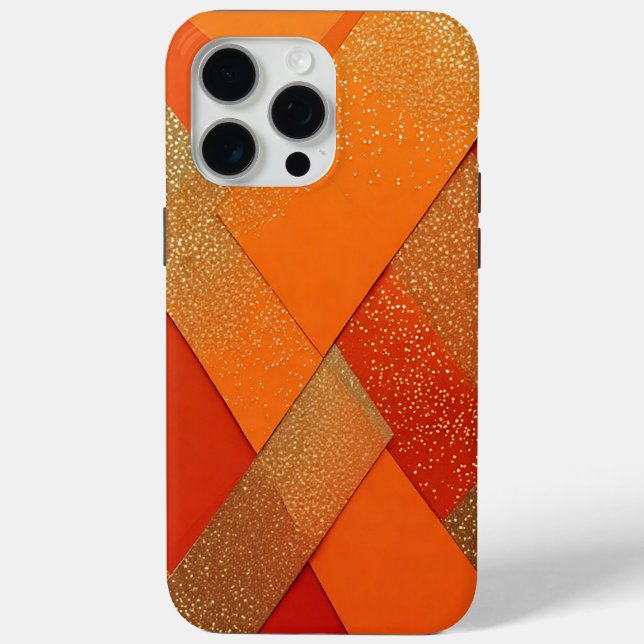 Geometric Orange and Gold Glitter Abstract Case-Mate iPhone Case (Back)