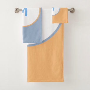 Geometric Orange Blue Grey Monogram Bath Towel Set