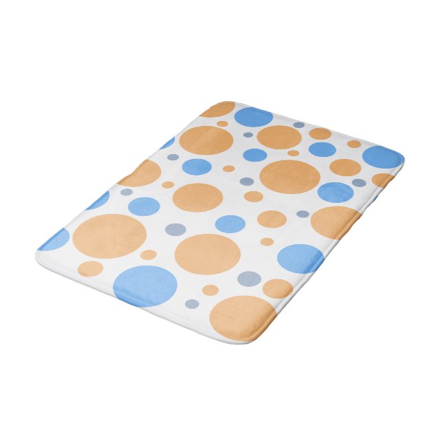 Geometric Orange Blue Grey Polka Dots Bath Mat (Angled)