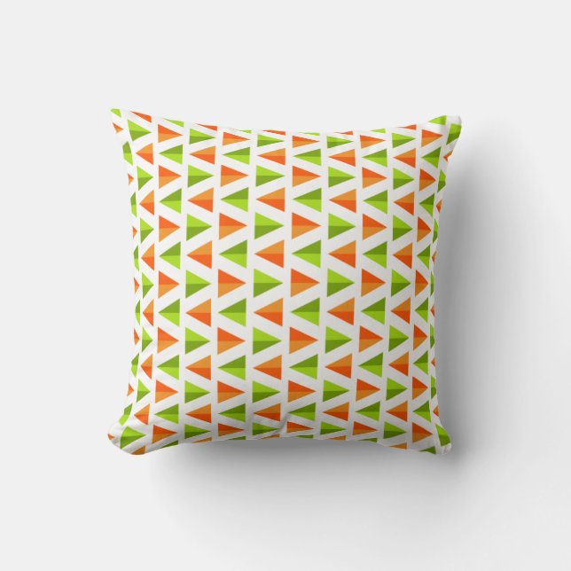 Geometric Orange & Green Triangles Pattern Throw Pillow (Front)