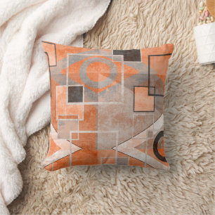 Geometric orange grey grunge stylish throw pillow