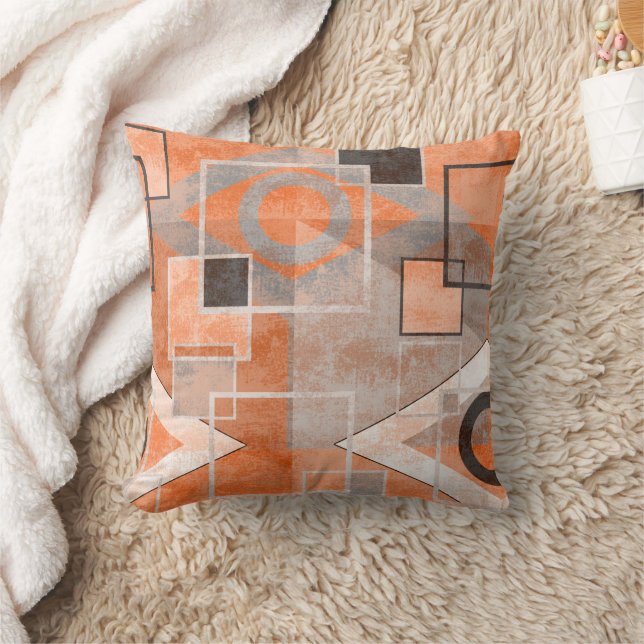 Geometric orange grey grunge stylish throw pillow (Blanket)