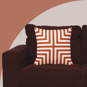 Geometric Orange & White Angular Pattern Throw Pillow
