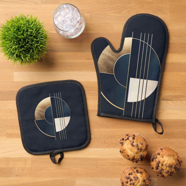 Geometric Orb: A Study in Contrast Oven Mitt & Pot Holder Set (Top Down)