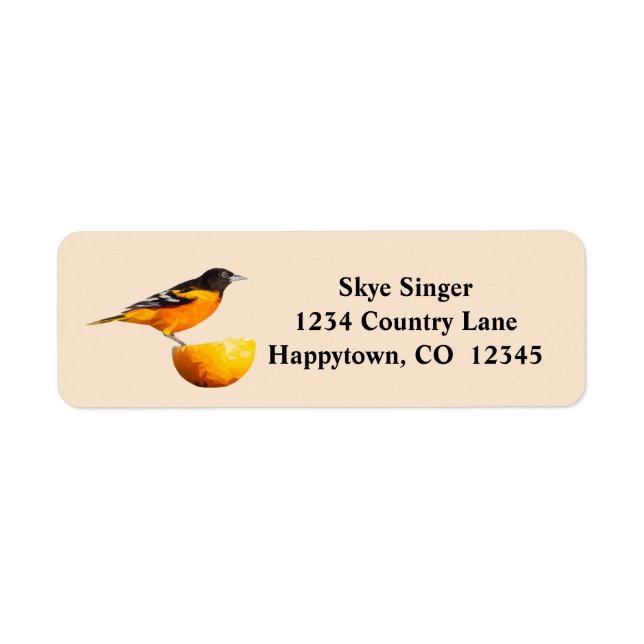 Geometric Oriole Bird/Orange Return Address Label (Front)