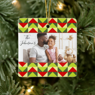 Geometric Ornament Custom Name Year and Photo
