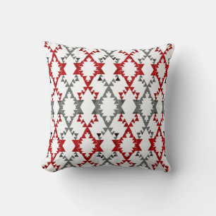 Geometric ornament in red and grey on white. throw pillow