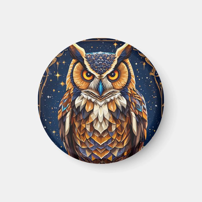 Geometric owl Artistic Bird Design Magnet (Front)