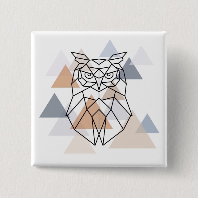 Geometric Owl Design 2 Inch Square Button (Front)