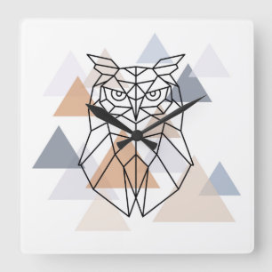 Geometric Owl Design Square Wall Clock