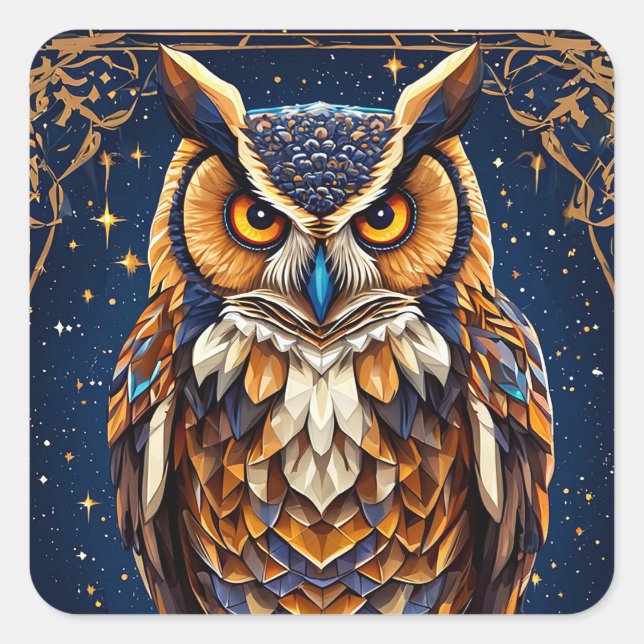 Geometric owl for Art Lovers & Gift 🦉🌈 Square Sticker (Front)