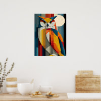 Geometric Owl Wall Art Poster | Colourful Abstract