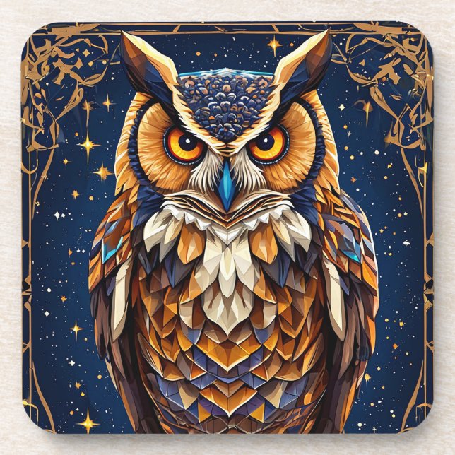 Geometric owl with vibrant colours coaster (Front)