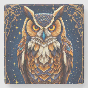 Geometric owl with vibrant colours stone coaster