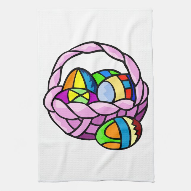 Geometric Painted Easter Eggs in Basket Kitchen Towel (Vertical)