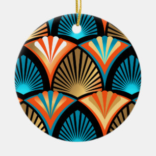 Geometric palm leaves golden pattern in Art Deco Ceramic Ornament