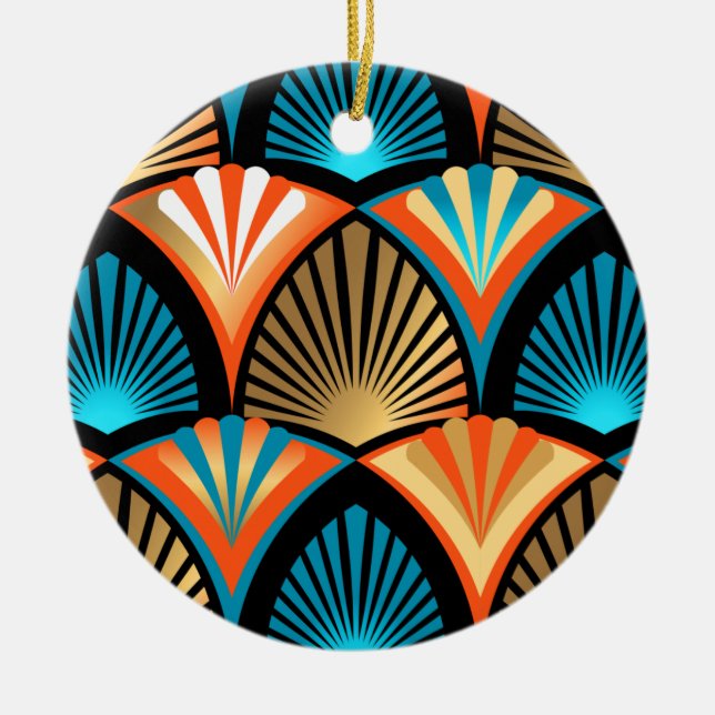 Geometric palm leaves golden pattern in Art Deco Ceramic Ornament (Front)