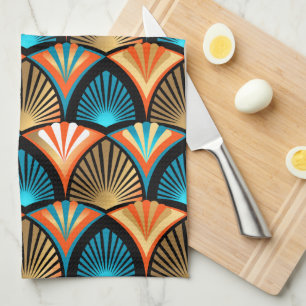 Geometric palm leaves golden pattern in Art Deco Kitchen Towel