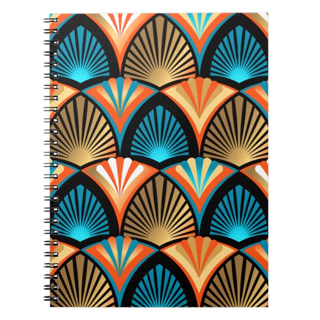 Geometric palm leaves golden pattern in Art Deco Notebook (Front)