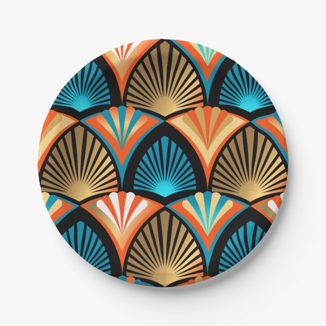 Geometric palm leaves golden pattern in Art Deco Paper Plate (Front)