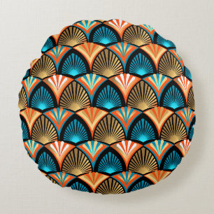 Geometric palm leaves golden pattern in Art Deco Round Pillow