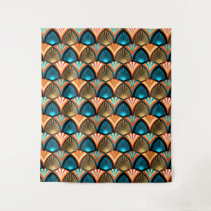 Geometric palm leaves golden pattern in Art Deco Tapestry