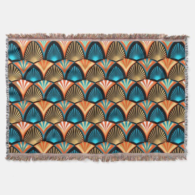 Geometric palm leaves golden pattern in Art Deco Throw Blanket (Front)