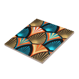 Geometric palm leaves golden pattern in Art Deco Tile