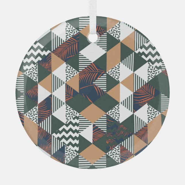 Geometric palm leaves, trendy pattern glass ornament (Front)