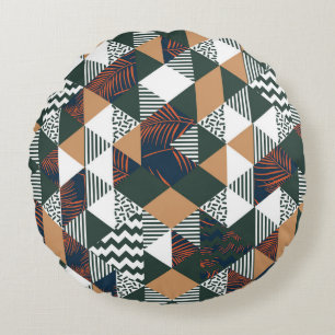 Geometric palm leaves, trendy pattern round pillow