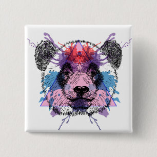 Geometric Panda Bear 2 Inch Square Button