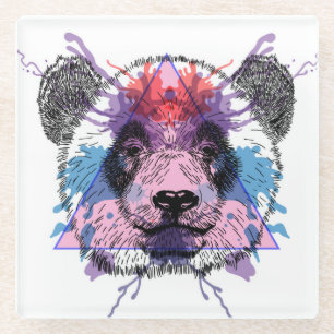 Geometric Panda Bear Glass Coaster