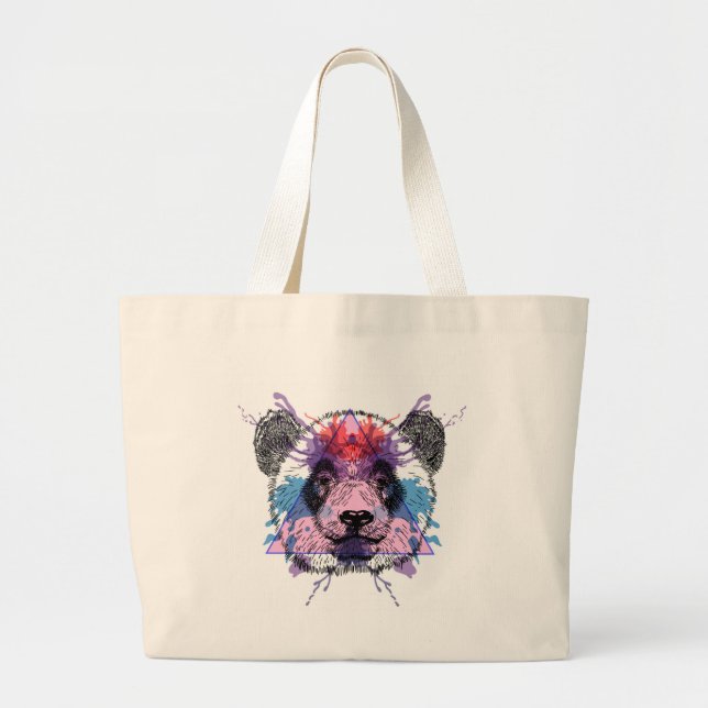 Geometric Panda Bear Large Tote Bag (Front)