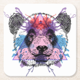 Geometric Panda Bear Square Paper Coaster